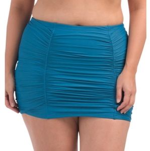 Raisins Curve Plus Costa Ruched High Waist Swim Skirt Blue